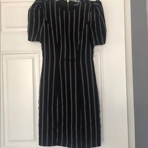 Puffy shoulder pinstripe dress